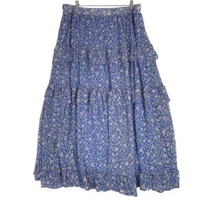 Wonderly Skirt Womens XXL Blue Pink Floral Maxi Pull On Peasant Ruffled Tiered